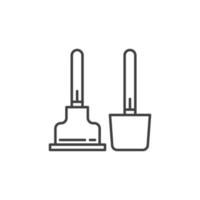 Toilet plunger and brush vector icon in thin line style