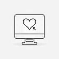Computer with Heart linear icon. Vector Online Donation sign