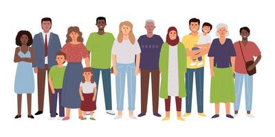 A crowd of diverse people, neighbors. Flat vector illustration.