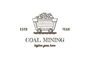 Vintage Retro Coal Mining Cart Wagon Logo Design Vector