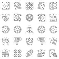 Poker outline icons set - vector Texas hold'em linear symbols