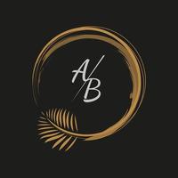 Summer leaf abstract circle design illustration gold design logo. Resorts and spas, Cosmetics, Fashion, Beauty Palm fronds in a circle. monogram concept with letters A,B vector