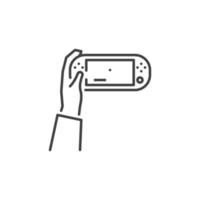 Handheld Game Console in hand vector outline icon