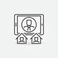 Tablet with Video Conference line icon. Work at Home sign vector