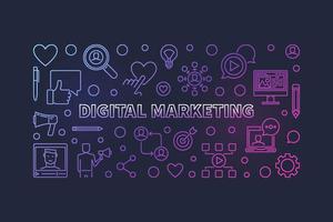 Vector Digital Marketing concept outline colorful horizontal banner