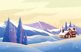 Winter Landscape With Spruce And Mountain vector