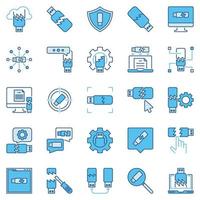 conjunto de iconos de concepto creativo de unidad usb rota o dañada vector