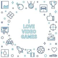 I Love Video Games outline frame. Vector Game linear illustration