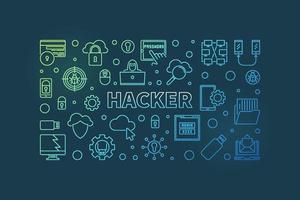 Hacker vector colorful concept thin line horizontal banner