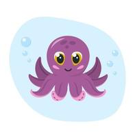 lindo pulpo morado sonriente con burbujas vector