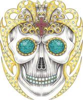 Art fancy graphic mix gems and stone skull. Hand drawing and make graphic vector. vector