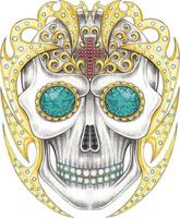 Art fancy graphic mix gems and stone skull. Hand drawing and make graphic vector. vector