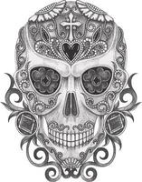 Art skull day of the dead. Hand drawing and make graphic vector. vector