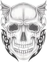 Art surreal skull tattoo. Hand drawing and make graphic vector. vector