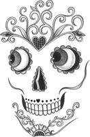 Art fancy face skull day of the dead. Hand drawing and make graphic vector. vector