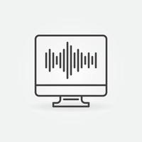 onda de sonido en el icono de vector de contorno de pantalla de computadora