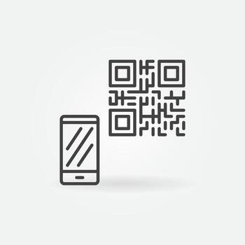 código qr con icono de concepto de línea delgada de vector de teléfono inteligente