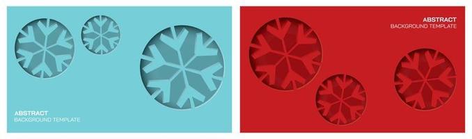 Set of abstract 3 dimension snowflake paper cut on blue and red background. vector