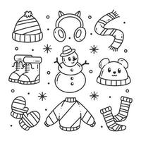 Hand drawn winter clothes and essentials for coloring vector