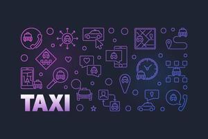 Taxi concept linear colored horizontal banner or illustration vector