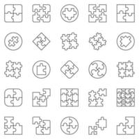 Puzzle outline icons set. Jigsaw puzzles vector symbols