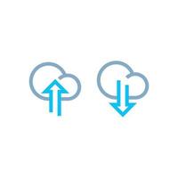 Upload and Download Cloud Illustration Outline Blue Line Icon Symbol Template Vector