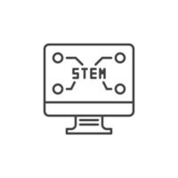 Computer with STEM text vector icon in thin line style