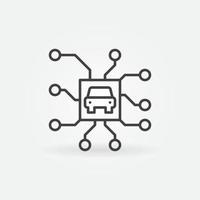 icono de línea de chip de coche autónomo. signo de vector de piloto automático