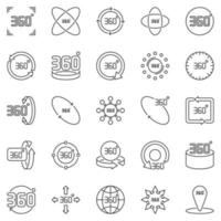 360 Degrees outline icons. Vector 360 degree rotation symbols