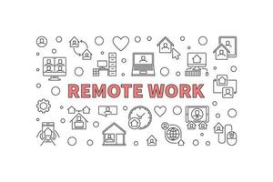 Remote Work vector outline horizontal banner or illustration