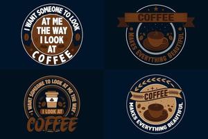 paquete de diseño de camiseta de café con monograma vintage, conjunto de diseño de camiseta con etiqueta de café, paquete de diseños de archivos de corte svg de citas de café vector
