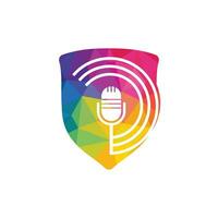 Podcast logo design. Studio table microphone with broadcast icon design. vector