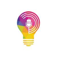 Podcast and bulb lamp logo design. Studio table microphone with broadcast icon design. vector