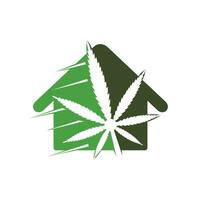 diseño del logotipo del vector de la casa de cannabis. Inspiración en los diseños del logotipo de la casa y la hoja de cannabis aislada en el fondo blanco.