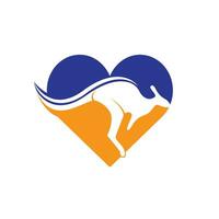 Kangaroo heart shape logo design concept. Love kangaroo vector logo sign.