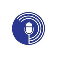 Podcast logo design. Studio table microphone with broadcast icon design. vector