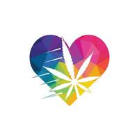 Me encanta el diseño del logotipo del vector de hoja de cannabis. Ilustración de vector de plantilla de diseño de logotipo de hoja y corazón de marihuana.