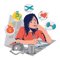 niña haciendo un concepto de lista de resolución de año nuevo vector