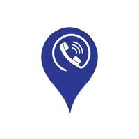 Telephone and map pointer logo combination. GPS locator and cursor symbol or icon. Unique pin and digital logotype design template. vector