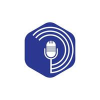 Podcast logo design. Studio table microphone with broadcast icon design. vector