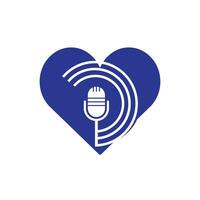 Love Podcast logo design. Studio table microphone with broadcast icon design. vector