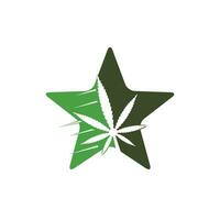 diseño de logotipo de hoja de cannabis y vector estrella. Ilustración de vector de plantilla de diseño de logotipo de hoja de marihuana.