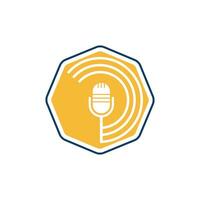 Podcast logo design. Studio table microphone with broadcast icon design. vector