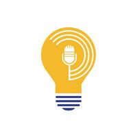 Podcast and bulb lamp logo design. Studio table microphone with broadcast icon design. vector