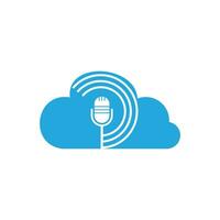 Podcast and cloud logo design. Studio table microphone with broadcast icon design. vector