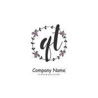 QT Initial handwriting and signature logo design with circle. Beautiful design handwritten logo for fashion, team, wedding, luxury logo. vector