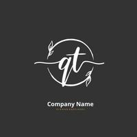 QT Initial handwriting and signature logo design with circle. Beautiful design handwritten logo for fashion, team, wedding, luxury logo. vector