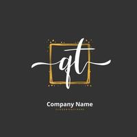 QT Initial handwriting and signature logo design with circle. Beautiful design handwritten logo for fashion, team, wedding, luxury logo. vector