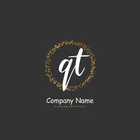 QT Initial handwriting and signature logo design with circle. Beautiful design handwritten logo for fashion, team, wedding, luxury logo. vector