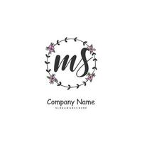 MS Initial handwriting and signature logo design with circle. Beautiful design handwritten logo for fashion, team, wedding, luxury logo. vector